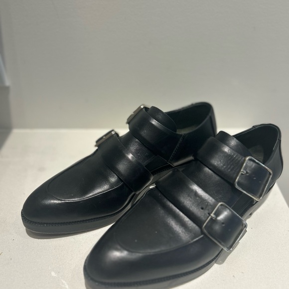 Alexander Wang Women's Monk Shoe Black Leather Buckle Jacquette Loafer 38 US 8 - Picture 4 of 4